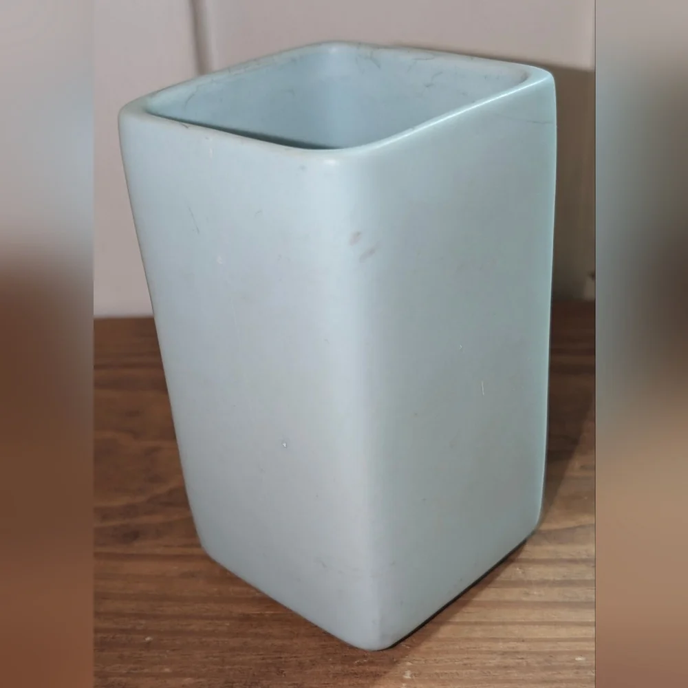 Vintage Ceramic Toothbrush Holder Vase Blue Green 4.5